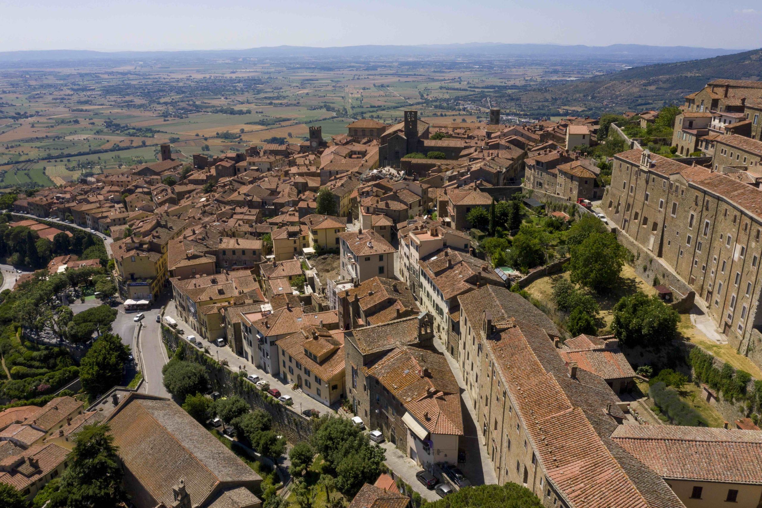 Bird's eye view of Cortona, Italy.
